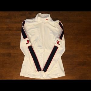 J. Lindeberg White Zip-Front Athletic Top with Navy & Red Trim